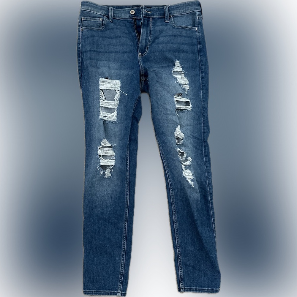 High-Rise Women's Distressed Medium Wash Super Skinny Jeans Regular Size 12